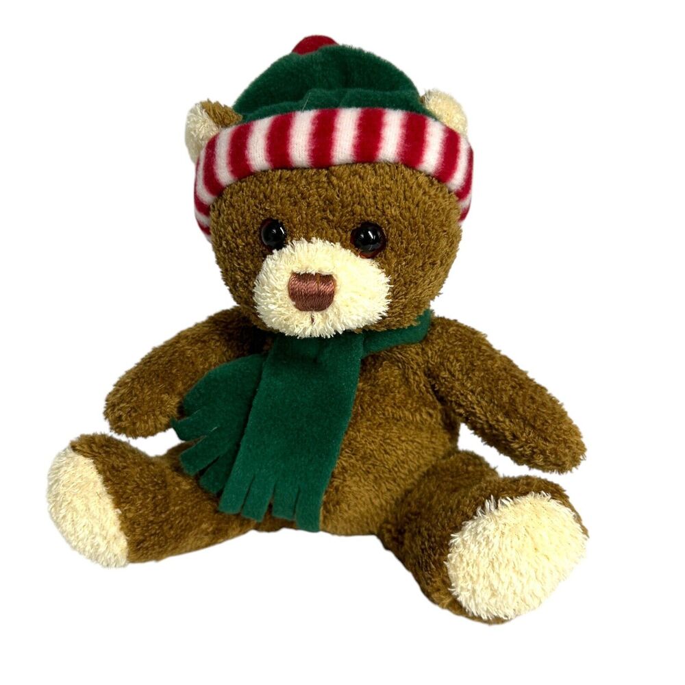 Walmart Brown Teddy Bear Christmas Winter Hat Scarf 7 inches Soft Plush Toy